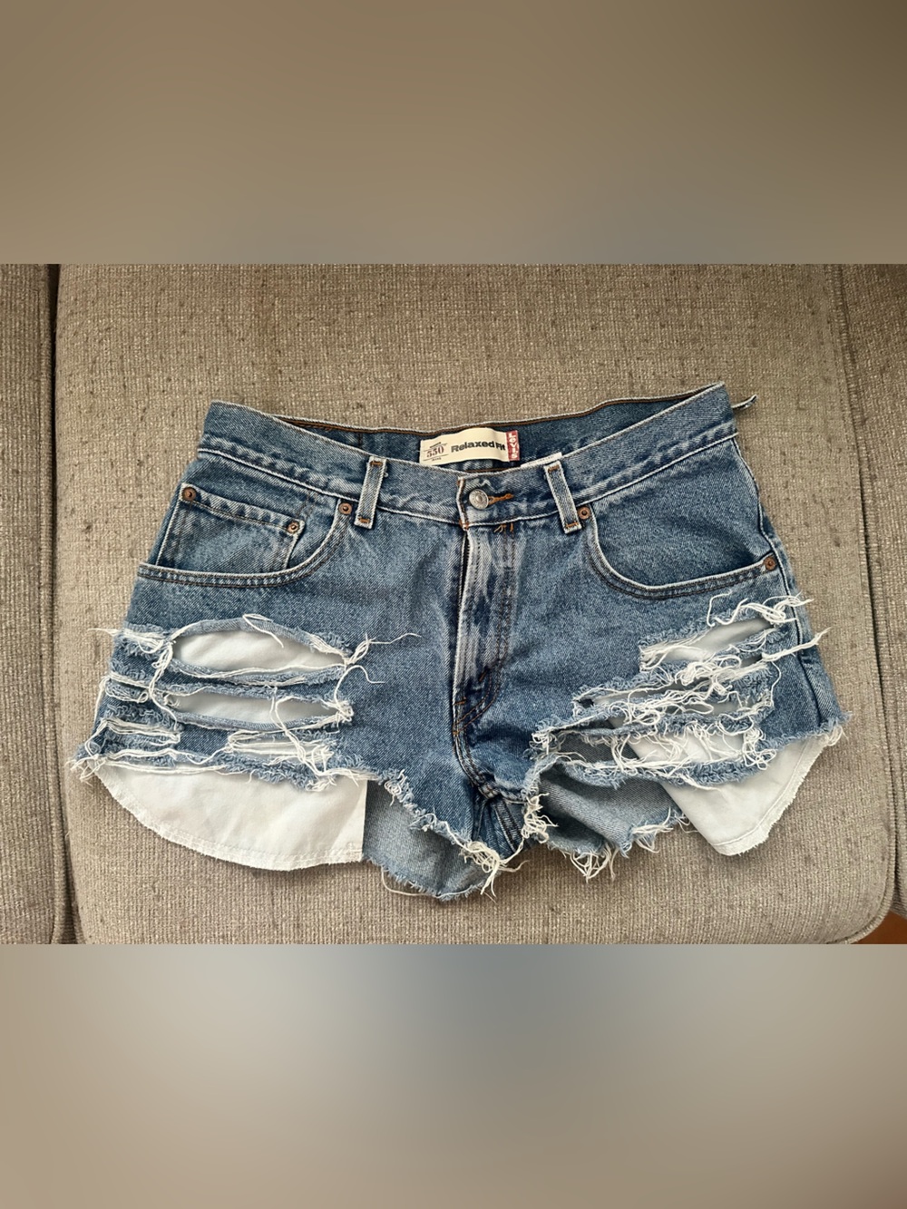 Levi's Ripped Light Blue Denim Shorts